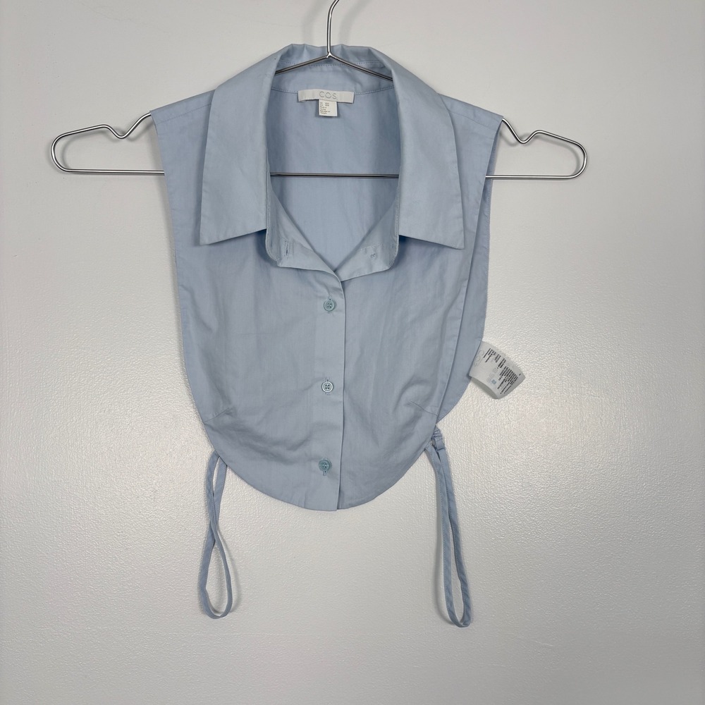 COS‎ Women Detachable Collar Bib XS/S Blue Cotton Button Down Mock Shirt Dickey